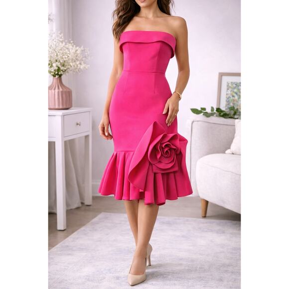 Sierra darien Dresses & Skirts - Sierra Darien Hot Pink Strapless Mermaid Dress Rosette Detail Cocktail Party